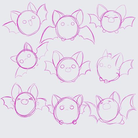 Cute Bat Hanging Upside Down Drawing, Bat Ears Reference, Cute Bat Art Kawaii, Bat Animal Drawing, Cute Bat Sketch, Bat Drawing Tutorial, How To Draw Bats Easy, Bat Cute Art, Cute Bat Drawing Easy