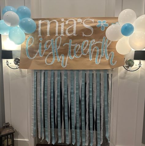 banner for 18th birthday! 18th Birthday Door Decorations, 18th Birthday Banner Ideas, Birthday Door Decorations, 18th Birthday Banner, Birthday Door, Eighteenth Birthday, Birthday Flags, 19th Birthday, Paper Banners