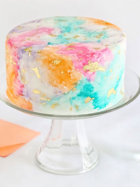 Cake Feta, Gold Leaf Cakes, Colorful Cake, Mini Torte, Cake Kit, Watercolor Cake, Make Ahead Desserts, Gel Food Coloring, Cake Cover