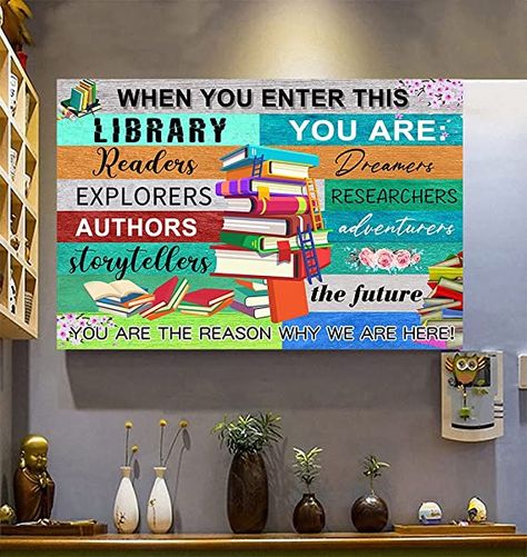 Library Decorating Ideas School, Library Wall Decor School, Quotes For Library Walls, Library Room Decoration Ideas For School, Posters For Library, Library Wall Painting, Library Quotes Inspiration, Poster For Library, Library Room Ideas School