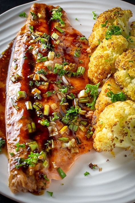 This moist, flaky, flavorful maple balsamic rainbow trout is a perfect weeknight meal, ready in 20 minutes. Just 6 ingredients. #troutrecipes #rainbowtroutrecipe Trout Fillet Recipes, Rainbow Trout Recipe, Easy Gnocchi, Baked Trout, Trout Recipe, Grilled Trout, Fish Dinners, Maple Balsamic, Trout Recipes