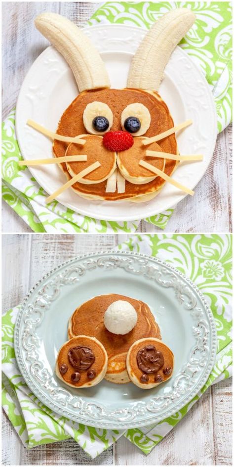 Easter Bunny Pancakes, Bunny Pancakes, Easter Snacks, Easter Breakfast, Holiday Morning, Decorações Com Comidas, Food Art For Kids, Easter Brunch Food, Kids Holiday