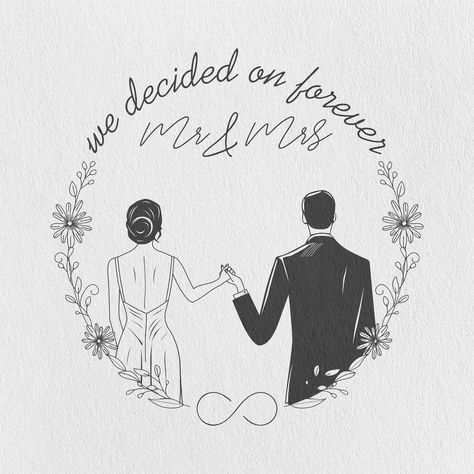 Couple Logo Design Love, Wedding Announcements Ideas, Wedding Drawing Easy, Wedding Sketch Couple, Drawing Wedding Couple, Bride And Groom Outline Drawing, Mr And Mrs Embroidery Design, Couple Logo Wedding, Bride And Groom Cartoon Cute