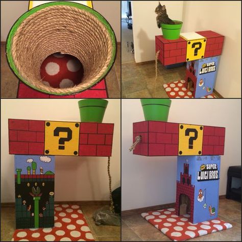 Super Mario Cat, Diy Jouet Pour Chat, Cat Playhouse, Katt Grejer, Kat Diy, Chat Diy, Cardboard Cat House, Cat Castle, Diy Cat Tree