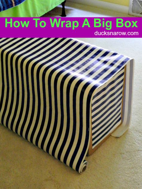 Big box with wrapping paper Packing Big Gifts Ideas, How To Wrap Oversized Gifts, Wrapping Large Presents, Gift Wrap Large Box Ideas, How To Wrap Big Gifts, Wrapping A Large Gift, Gift Wrap Big Box Packaging Ideas, Wrapping A Box With Paper, Wrap Big Box Gift