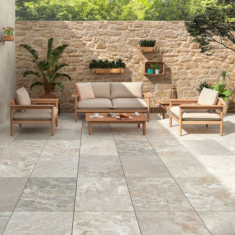 Unaway Light Outdoor Porcelain Tiles | Home Tiles Porcelain Garden Tiles, Paving Stone Ideas, Garden Tiles Outdoor, Victorian Patio, Porcelain Patio, Slate Effect Tiles, Outdoor Porcelain Tile, Outdoor Pavers, Outdoor Paving