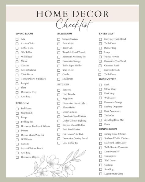 Home Decor Checklist Home Organization Checklist, Adulting Checklist, Organization Checklist, First Home Checklist, Home Checklist, Decor Checklist, New Home Checklist, Organizational Hacks, Montana Homes