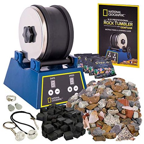 NATIONAL GEOGRAPHIC Rock Tumbler Kit - 3LB Extra Large Capacity, 3LB Rough Gemstones, 4 Polishing Grits, Jewelry Fast... Rock Tumbling, Popular Hobbies, Rock Tumbler, Hobbies For Kids, Science Toys, Stem Science, Plastic Tumblers, Science Kits, Rock Collection