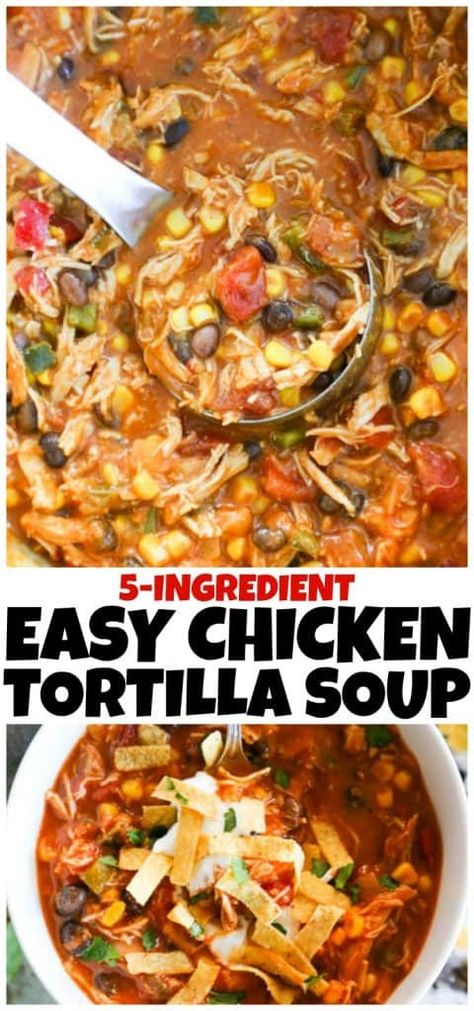 This recipe for Easy Chicken Tortilla Soup is a simple 5-ingredient meal that my whole family loves. It’s great for a quick meal during the busy night. Best Tortilla Soup Recipe, Easy Chicken Tortilla Soup, Tortilla Soup Easy, Chicken Tortilla Soup Easy, Authentic Mexican Recipes, Low Carb Wraps, Tortilla Soup Recipe, 5 Ingredient Recipes, Chicken Tortilla Soup