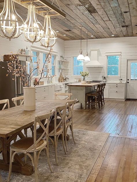 the-waco-fixer-upper-open-area-2 Farmhouse Kitchen Inspiration, Fixer Upper Home, Farmhouse Kitchen Design, Vintage Farmhouse Kitchen, Gorgeous Kitchens, Dining Room Chandelier, Vintage Farmhouse, Fixer Upper, A Kitchen