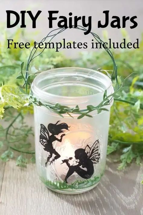 easy DIY craft with mason jars and bottles, fairy light jar for garden or home Diy Fairy Jars, Fairy Jars Diy, Fairy Mason Jars, Mason Jar Fairy Lights, Fairy Lights In A Jar, Chalk Paint Mason Jars, Fairy Silhouette, Fairy Lanterns, Fairy Jars