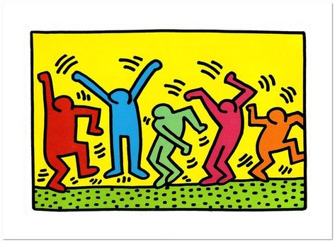 Keith Haring 'Multicolored Dance' Original Canvas | Etsy Keith Haring Clothing, Keith Haring Prints, Keith Haring Shirt, Keith Haring Heart, Keith Haring Poster, Keith Haring Art, Pop Art Artists, Haring Art, Dancing Figures