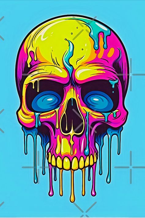 Colorful dripping skull artwork with neon hues Neon Color Drawing, Dripping Skull Drawing, Neon Skeleton Art, Skull Drawing Ideas, Drippy Skull, Neon Drawings, Skull Vector Art, Colored Skeleton, Graffiti Colors