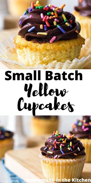 Yellow Cake For Two, Small Batch Birthday Desserts, Small Batch Cake Mix Recipes, Yellow Cake Cupcake Recipe, Small Yellow Cake Recipe, Mini Yellow Cake, Small Batch Yellow Cake, Yellow Cupcakes With Chocolate Frosting, Yellow Cupcake Recipe From Scratch