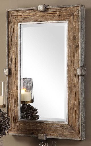 Weathered Ranch Wall Mirror Rustic Frames Ideas, Barnboard Projects, Mirror Over Fireplace, Barn Wood Mirror, Rustic Bathroom Shower, Rustic Entry, Reclaimed Wood Mirror, Rustic Mirror, Wood Fashion