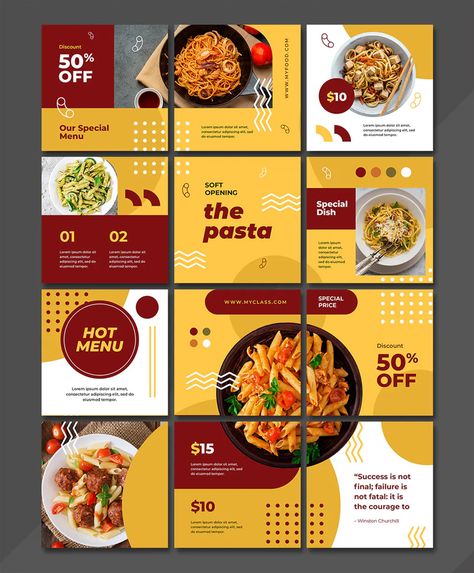 10 Creative Food Instagram Puzzle Templates - ksioks Instagram Poster Design Ideas, Feed Instagram Food Design, Food Grid Instagram, Food Logo Design Inspiration Creative, Food Feed Instagram Design, Pasta Poster Design, Template Feed Ig, Instagram Feeds Design, Food Instagram Feed