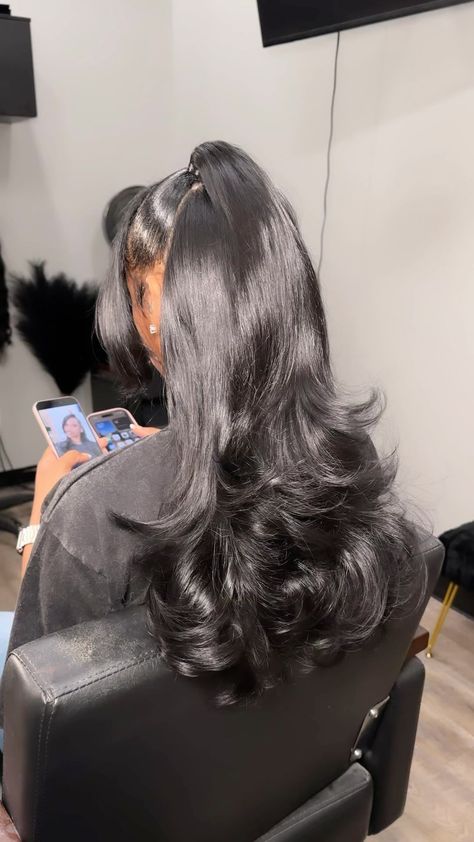 Prom Hairstyle Half Up Half Down, Half Up Blowout, Silk Press Half Up Half Down, Half Up Half Down Black Hair, Half Down Half Up Hairstyles Black Women, Half Up Half Down Hair Sew In, Half Up Half Down With Side Bang, Sew In Half Up Half Down, Half Down Hairstyles