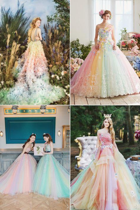 Spring is in the air, and with the joyful season comes refreshing color combinations! When dreamy colors work together to create something unexpected, the romance level is just too hard to resist. Get ready to fall in love with these jaw-droppingly beautiful colored gowns below that demonstrate a perfect fusion of whimsy, romance, and elegance! … Rainbow Wedding Dress, Ombre Wedding Dress, Ombre Wedding, Rainbow Wedding, Fantasy Gowns, Rainbow Dress, Pastel Wedding, Fairytale Dress, Jeans Fashion