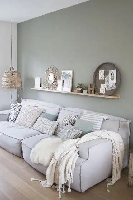 Sage Living Room, Green Walls Living Room, Sage Green Living Room, Green Living Room Decor, Living Room Wall Color, Sage Green Walls, Cosy Living, Small Apartment Living Room, Cosy Living Room