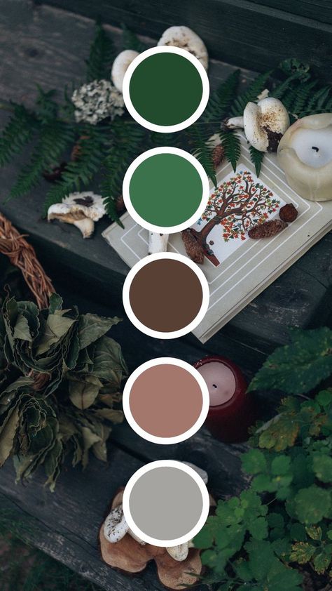 Green Witch Cottage Aesthetic, Witch Cottage Core Aesthetic, Green Witch Wedding Ideas, Green Witch Aesthetic Bedroom, Green Witch Bedroom Ideas, Witchcore Color Palette, Witchy Green Aesthetic, Esoteric Color Palette, Green Witch Color Palette