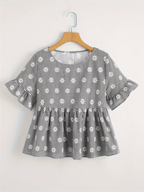 Shop floral neck blouse cute casual ruffle trim short sleeve blouse for womens clothing at the lowest price at Temu. Check reviews and See of Women's Clothing. . Trendy Tops For Women Casual, Moda Do Momento, Haine Diy, Tops For Women Casual, Fashion Top Outfits, Fancy Tops, Trendy Tops For Women, Fashion Tops Blouse, Casual Day Outfits