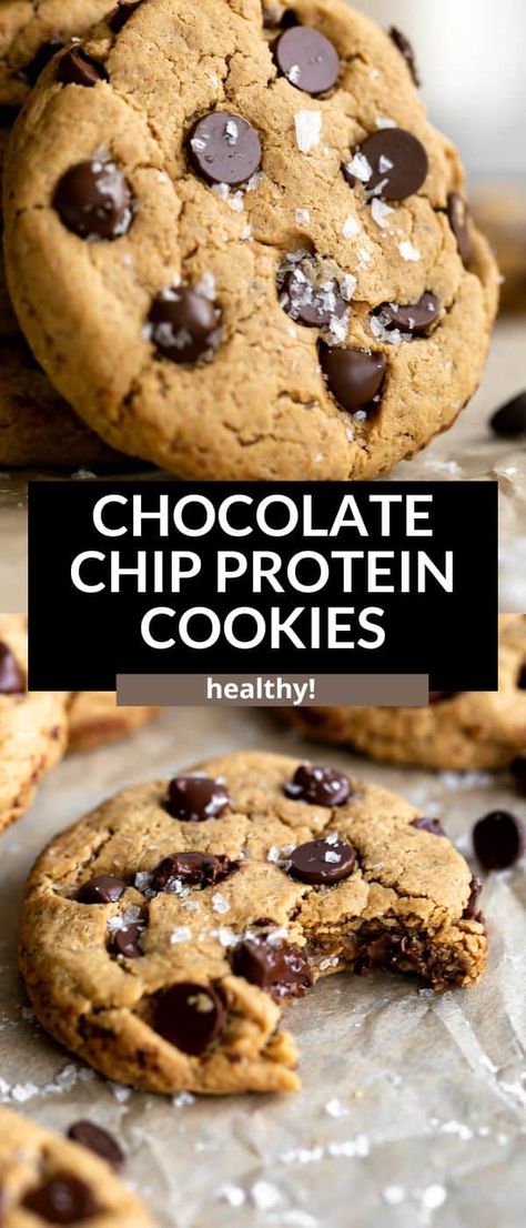 Chocolate Chip Protein Cookies, Vegan Protein Cookies, Protein Chocolate Chip Cookies, Protein Powder Cookies, High Protein Cookies, Protein Baking, High Protein Desserts, Cookies Healthy, Protein Treats