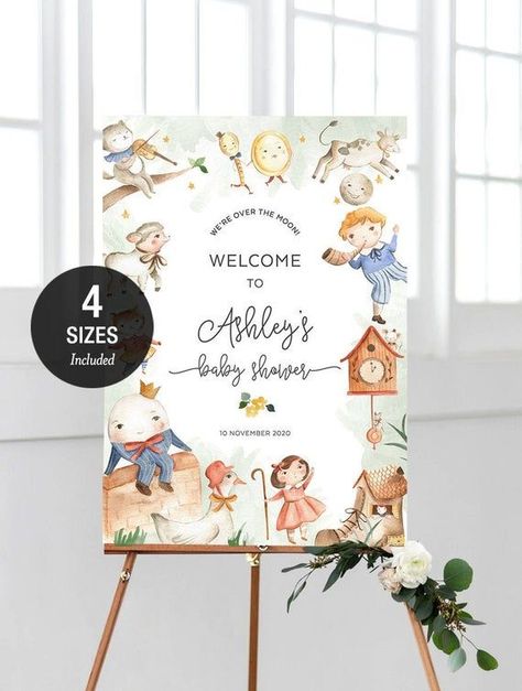 Book Nursery Rhyme Baby Shower Welcome Sign, Party Board, Birthday Poster, Editable Template Instant Download 18x24, 24x36, A2 & A1 NRHY01 - Etsy Storybook Baby Shower Theme, Nursery Rhyme Party, Book Nursery, Nursery Rhyme Characters, Nursery Rhyme Theme, Storybook Theme, Storybook Baby Shower, Classic Nursery Rhymes, Shower Welcome Sign