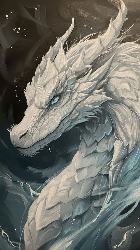 White dragon art creativity monochrome. | premium image by rawpixel.com Albino Dragon Art, Cool Dragon Wallpaper Aesthetic, Dragon With Fur, White Dragon Drawing, Iphone Wallpaper Dragon, White Dragon Aesthetic, Ice Dragon Art, Angelic Dragon, White And Black Dragon