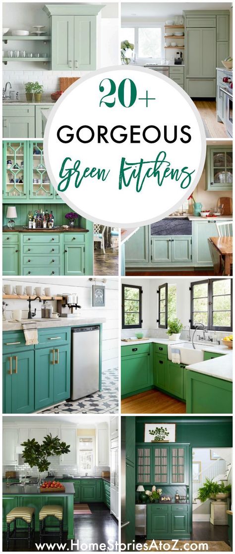 20+ GORGEOUS GREEN KITCHEN CABINET IDEAS All Green Kitchen Cabinets, Green Kitchen Cabinets With White Counters, Green Kitchen Cabinets And Walls, Apple Green Kitchen Ideas, Light Green Kitchen Cabinets French Country, Kelly Green Cabinets Kitchen, Kitchen Cabinet Color Ideas Two Tone Green, Green Kitchen Cabinets With Tin Backsplash, Galley Kitchen Green Cabinets