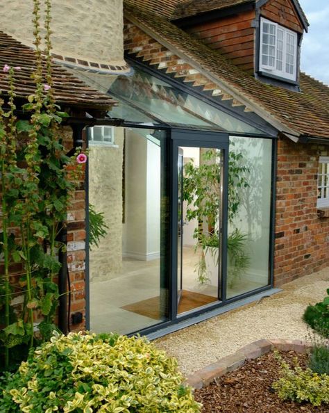 Glass Box Extension, Box Extension, Glass Walkway, Cottage Extension, Glass Porch, Circular Stairs, Garden Room Extensions, Brick Cottage, Room Extensions