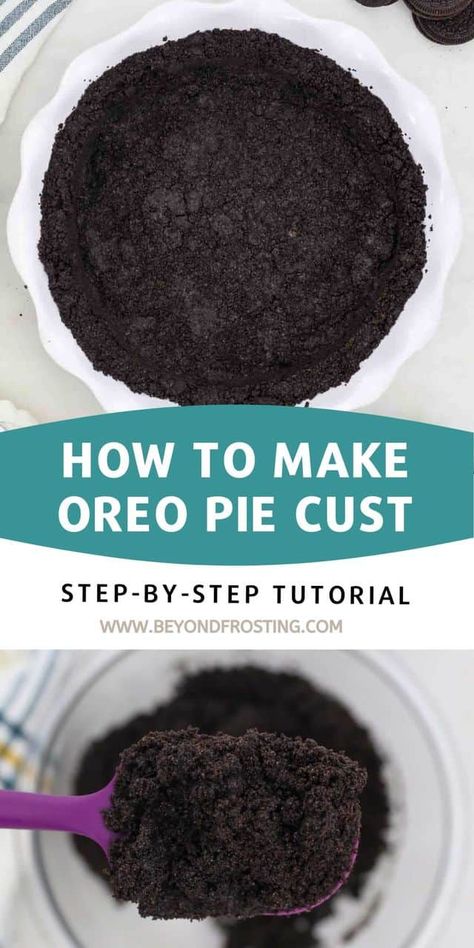 This easy and delicious Oreo Crust is the perfect base for all your favorite pies and cheesecakes. With just 2 ingredients, you can make a crave-worthy baked or no-bake cookie crust! Oreo Pie Crust Recipe, Easy Oreo Pie, Oreo Crust Recipe, Oreo Dessert Easy, Cookie Crust Recipe, Oreo Pie Crust, Oreo Pie, Oreo Cookie Crust, Easy Chocolate Desserts