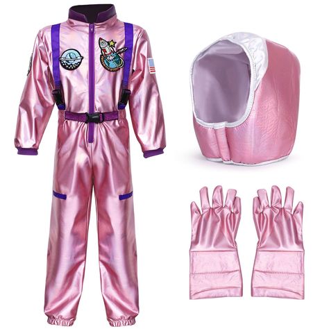 PRICES MAY VARY. 【Deluxe Kids Astronaut Costume Set】- Kids Halloween Astronaut Costume Set includes an astronaut jumpsuit, gloves and helmet. This Halloween costume for kids will provide a more realistic little astronaut dress up experience for kids and inspire their curiosity to discover more about space! 【Unique Laser Fabric Design】 - Our Astronaut Space Costume for kids is made of a unique laser fabric which reflects different colors in different lights(can also be seen in dark environments). Pink Astronaut Costume, Family Alien Halloween Costumes, Astronaut Costume Diy Kids, Unique Halloween Costumes For Kids, Astronaut Jumpsuit, Kids Alien Costume, Creative Kids Halloween Costume, Purple Astronaut, Easy Halloween Costumes For Kids