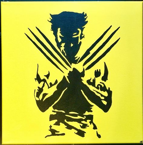 Wolverine Silhouette, Wolverine Painting, Silhouette Acrylic Painting, Parking Spot Painting, Doodle Paint, Sip N Paint, Wolverine Marvel, Easy Canvas, Easy Canvas Art