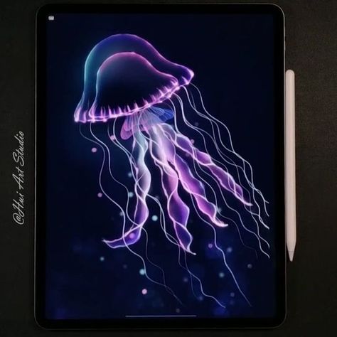 HUI Art Studio on Instagram: "Jellyfish - Digital Art - Procreate Art Full version video is available on my YouTube channel so you can watch it there.Cheers!😊 Youtube Channel : HUI Studio 绘创作设 Facebook Page : HUI Studio 绘创作设 #procreate #art #fashiondesigners #digitaldrawing #procreateanimation #procreateartist #drawing #jellyfish #procreatedrawing #procreateillustration" Jellyfish Doodle, Drawing Jellyfish, Procreate Animation, Idea Drawing, Jellyfish Drawing, Glow Art, Easy Doodle, Art Procreate, Procreate Art