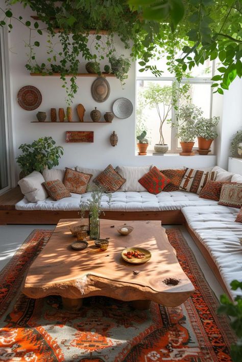 40 Boho Living Room Ideas To Create a Dreamy Oasis Boho Garden Room Ideas, Bohemian House Interior, Buddhist Home Decor, Boho Interior Design Living Room, Boho Sitting Room, Relaxing Living Rooms, Corner Living Room Ideas, Boho Houses, Boho Small Living Room