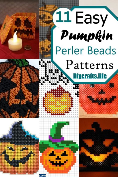 11 Pumpkin Perler Bead Patterns For Halloween - DIY Crafts Pumpkin Perler Bead Patterns, Pumpkin Perler Beads, Halloween Perler, Patterns For Kids, Creepy Pumpkin, Easy Perler Bead Patterns, Beaded Banners, Easy Perler Beads Ideas, Graph Crochet