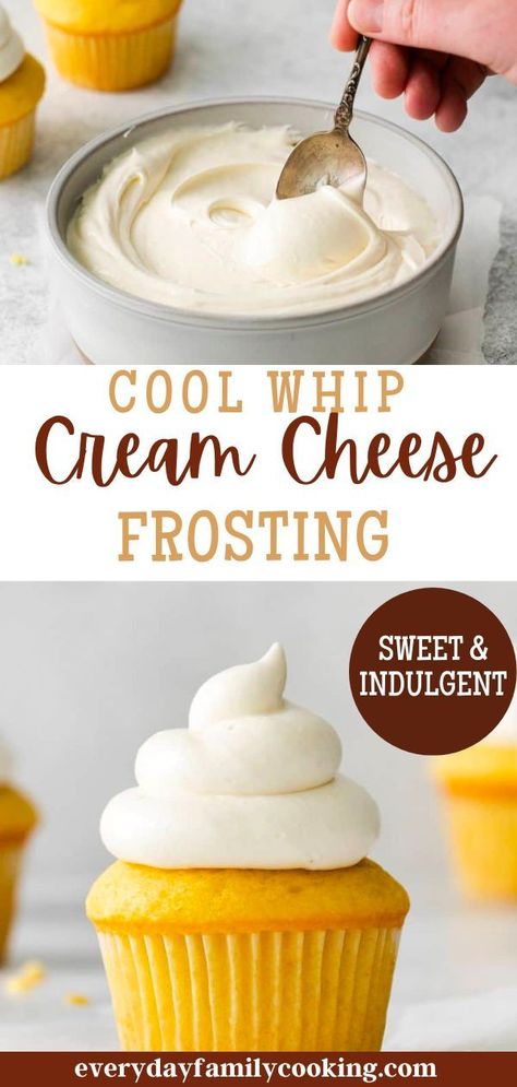 Cool Whip Cream Cheese Frosting, Cool Whip Frosting, Desserts With Few Ingredients, Whipped Cream Cheese Frosting, Creamy Frosting, Frosting Recipes Easy, Sweet Breakfast Treats, Cream Cheese Desserts, Cupcake Bakery