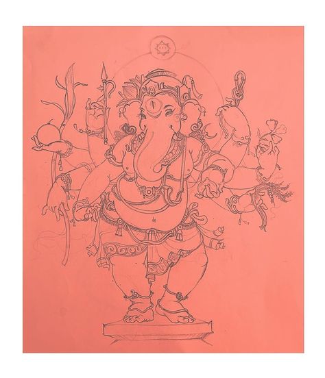 Ganpati Drawing Ganesha Painting, Ganpati Illustration, Ganesha Sketch, Ganesha Artwork, Wood Apple, Indian Traditional Paintings, Rose Apple, Ganesha Drawing, Buddhist Art Drawing