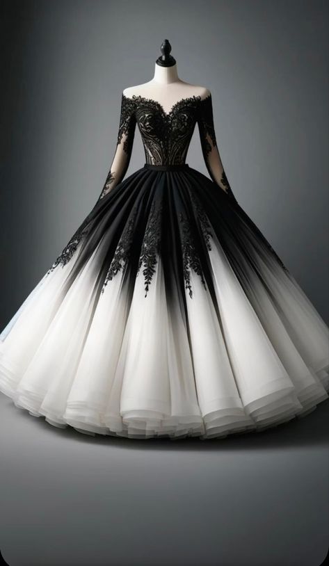 Luxury Gothic Ball Gown, Luxury Gothic Ball Gown Dress, Gothic Floor-length Prom Dress, Long Gothic Dress Marrige, Black Gothic Floor-length Gown, Black White Wedding Dress, Medieval Wedding Dress, Black Wedding Gowns, White Ball Gowns