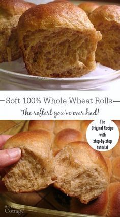 These soft whole wheat rolls are made with 100 whole wheat (and no added gluten!), but are still soft, delicious dinner rolls. THIS is the dinner roll you've been waiting for - everyone will rave about these - I promise! Whole Wheat Dinner Rolls, خبز فرنسي, Wheat Dinner Rolls, Wheat Rolls, Whole Wheat Rolls, Resepi Roti, Rolls Easy, Wheat Recipes, Biscuit Rolls