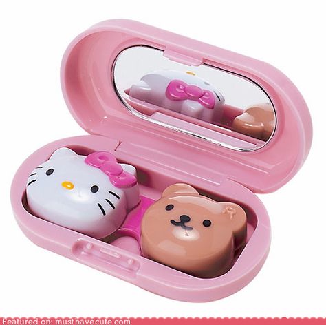 Cute! For contacts, on-the-go situations Diy Makeup Kit, Contact Case, Charmmy Kitty, Contact Lens Case, Pink Hello Kitty, Hello Kitty Plush, Hello Kitty Items, Contact Lens, Rilakkuma