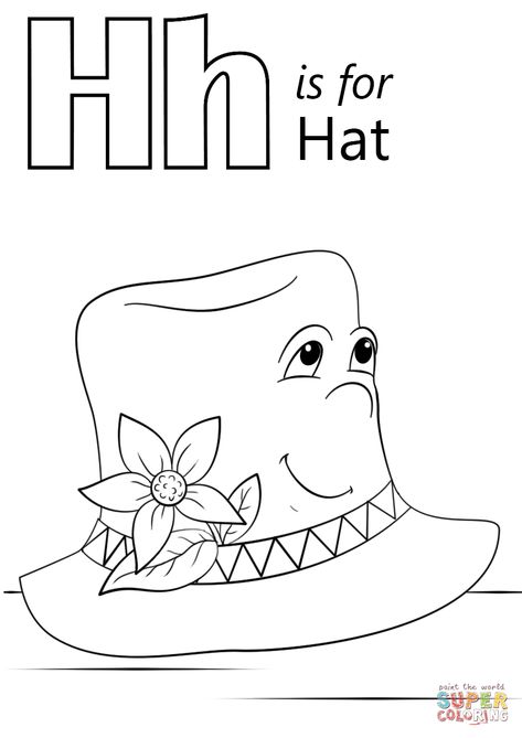 H Is For Hat, Letter H Coloring Page, Capital Letters Activities, H Coloring Page, Hat Coloring Page, Lds Coloring Pages, Craft Printables, Kindergarten Colors, Kindergarten Coloring Pages