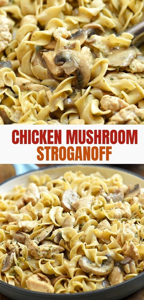 Easy Chicken Stroganoff Recipe, Easy Chicken Stroganoff, Chicken Egg Noodles, Chicken Stroganoff Recipe, Chicken And Egg Noodles, Easy Mushroom Recipes, Cream Of Mushroom Chicken, Egg Noodle Recipes, Mushroom Casserole