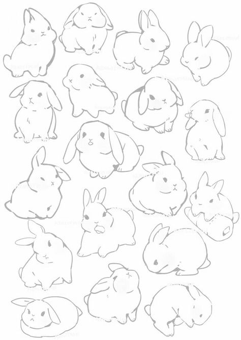 Drawing Bunnies Easy, Bunny Drawings Simple, Bunny Anatomy Drawing, Bunnies Kissing Drawing, Easy To Draw Bunny, Bunny Sketch Cute, Bunny Doodle Cute, Floppy Eared Bunny Drawing, Small Bunny Drawing