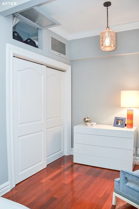 love the storage above the closet in the bedroom Cabinet Above Closet Door, Closet With Storage Above, Storage Above Wardrobe, Storage Above Closet Spaces, Above Closet Storage Ideas, Above Wardrobe Storage, Above Closet Storage, Space Above Closet, Storage Above Closet