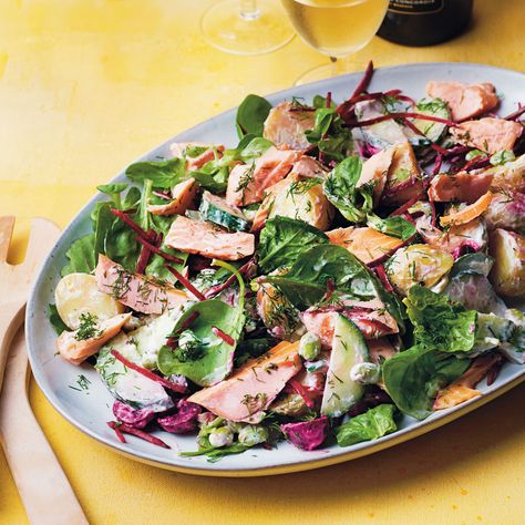 Hot-smoked Salmon Salad Recipe | Recipes from Ocado Smoked Salmon Salad Recipes, Salmon Orzo, Salmon Salad Recipe, Lisa Faulkner, Hot Smoked Salmon, Strawberry Granola, Smoked Salmon Salad, Salmon Salad Recipes, Lemon Salad