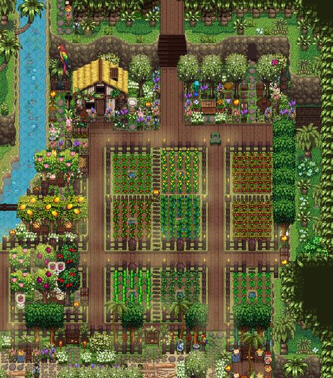 Stardew Valley Farm Layout Grandpas Farm, Stardew Valley Farm Layout Four Corners No Mods, Stardew Island Home, Stardew Valley Space Filler, Stardew Valley Island Farm, Ginger Island Farm Layout, Stardew Valley Ginger Island, Stardew Valley Greenhouse, Stardew Layout