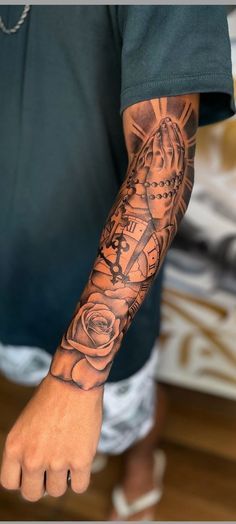 Guys Arm Sleeve Tattoo, Lifestyle Tattoo Men, Bottom Forearm Tattoo Women, Bicep Forearm Tattoo, Mens Quarter Sleeve Tattoo Ideas, Arm Tattoos Men's Forearm, Forearm Tattoo Men Sleeve Meaningful, Tattoo Inspiration Men Sleeve, Forarm Tattoos Mens Creative