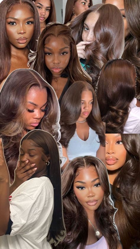 Black girl with dark brown lace front wig Short Hair Twist Styles, Honey Brown Hair, Brown Hair Inspo, Candy Hair, Cool Blonde Hair, Brown Hair Dye, Chocolate Hair, Ginger Hair Color, Dyed Natural Hair