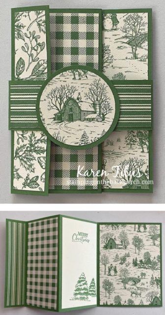 Accordion Tri Fold Card Card 15 Ways! — KarenTitus.com Fun Folded Cards Ideas, X Fold Card, Fun Fold Cards Stampin Up Project Ideas, Stampin Up Cards 2022-2023 Newest Fun Fold Cards, Tri Panel Card, Stampin Up Tri Fold Cards, Accordion Fun Fold Card, Fancy Fold Cards Templates How To Make, Gatefold Christmas Cards